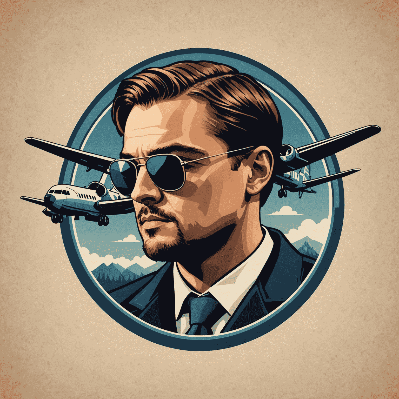 Leonardo DiCaprio Aviator Logo featuring a stylized airplane silhouette with DiCaprio's profile