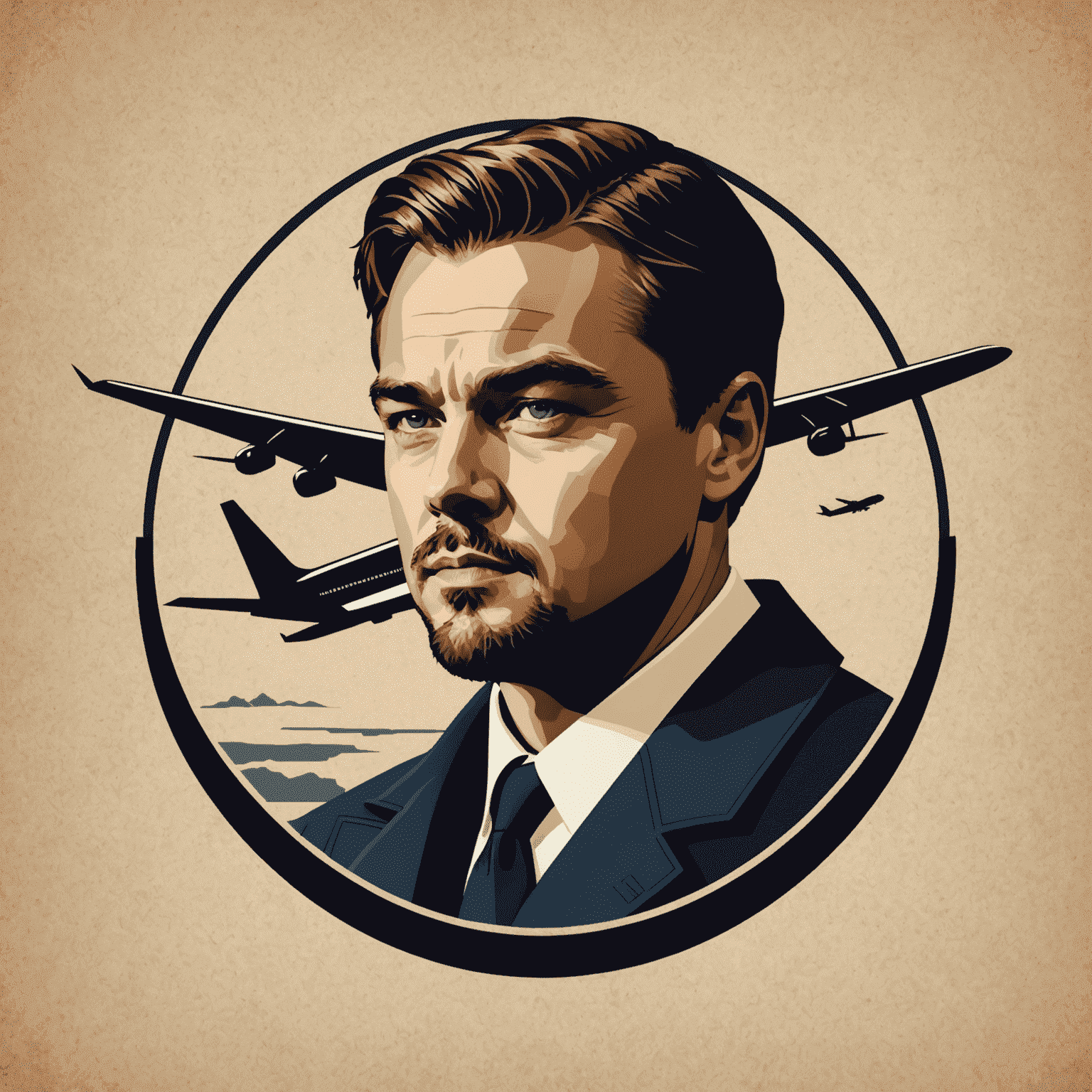 Leonardo DiCaprio Aviator Logo featuring a stylized airplane silhouette with DiCaprio's profile