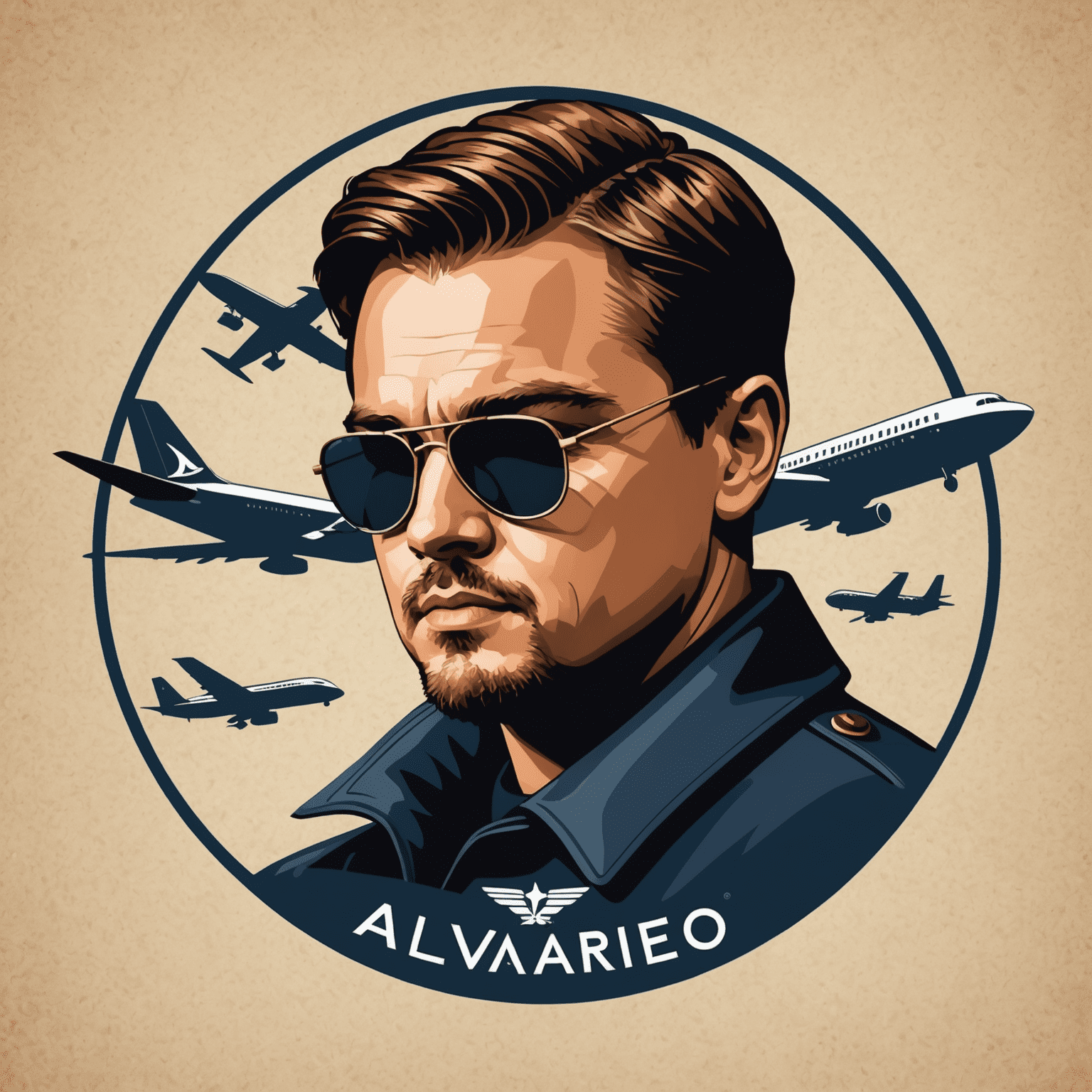 Leonardo DiCaprio Aviator Logo featuring a stylized airplane silhouette with DiCaprio's profile