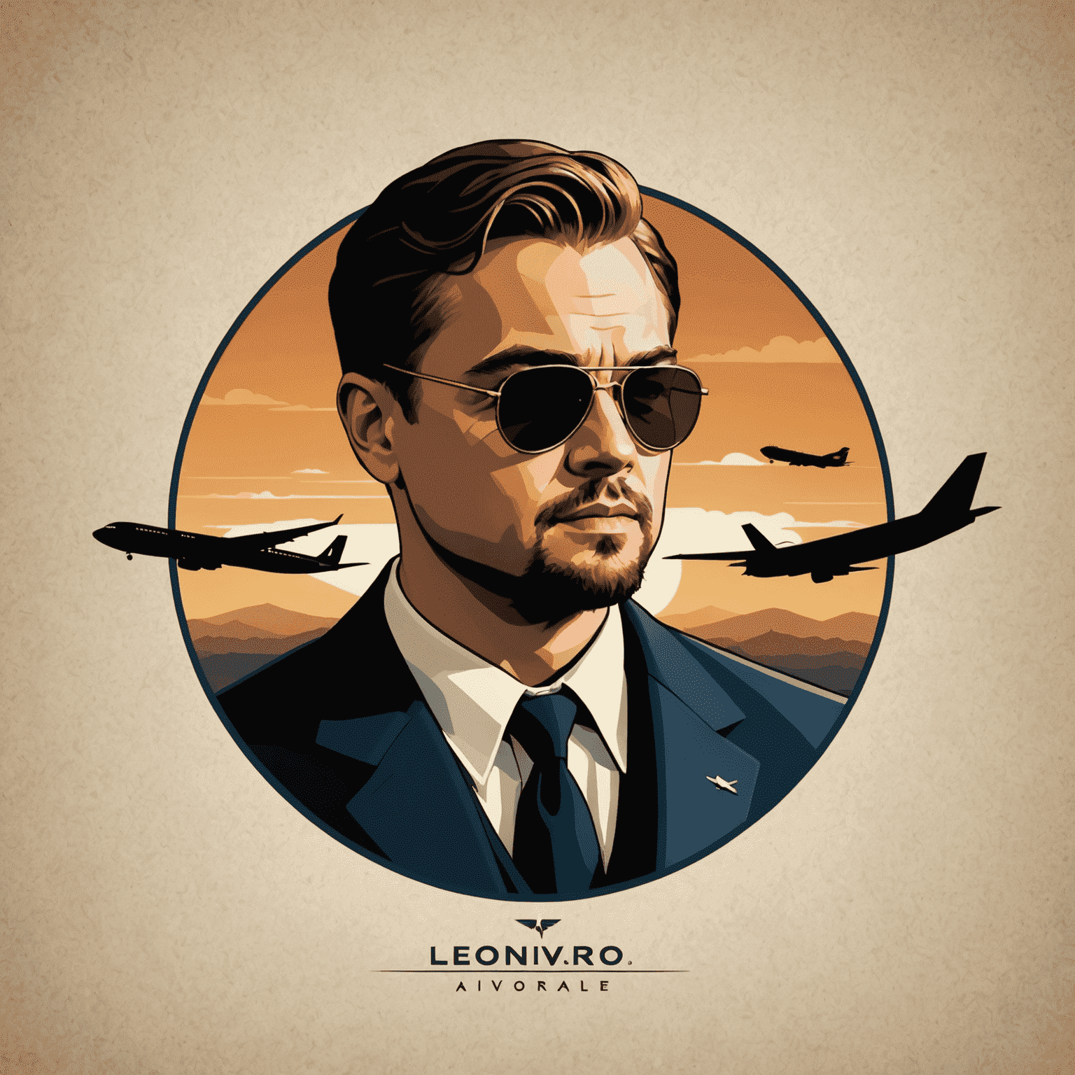 Leonardo DiCaprio Aviator Logo featuring a stylized airplane silhouette with DiCaprio's profile