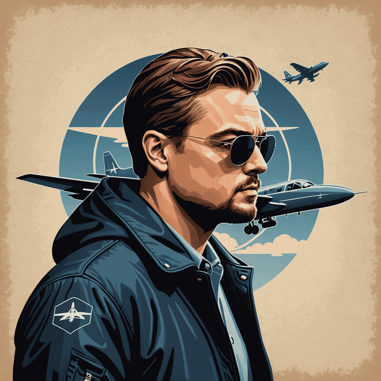 Leonardo DiCaprio Aviator Logo featuring a stylized airplane silhouette with DiCaprio's profile