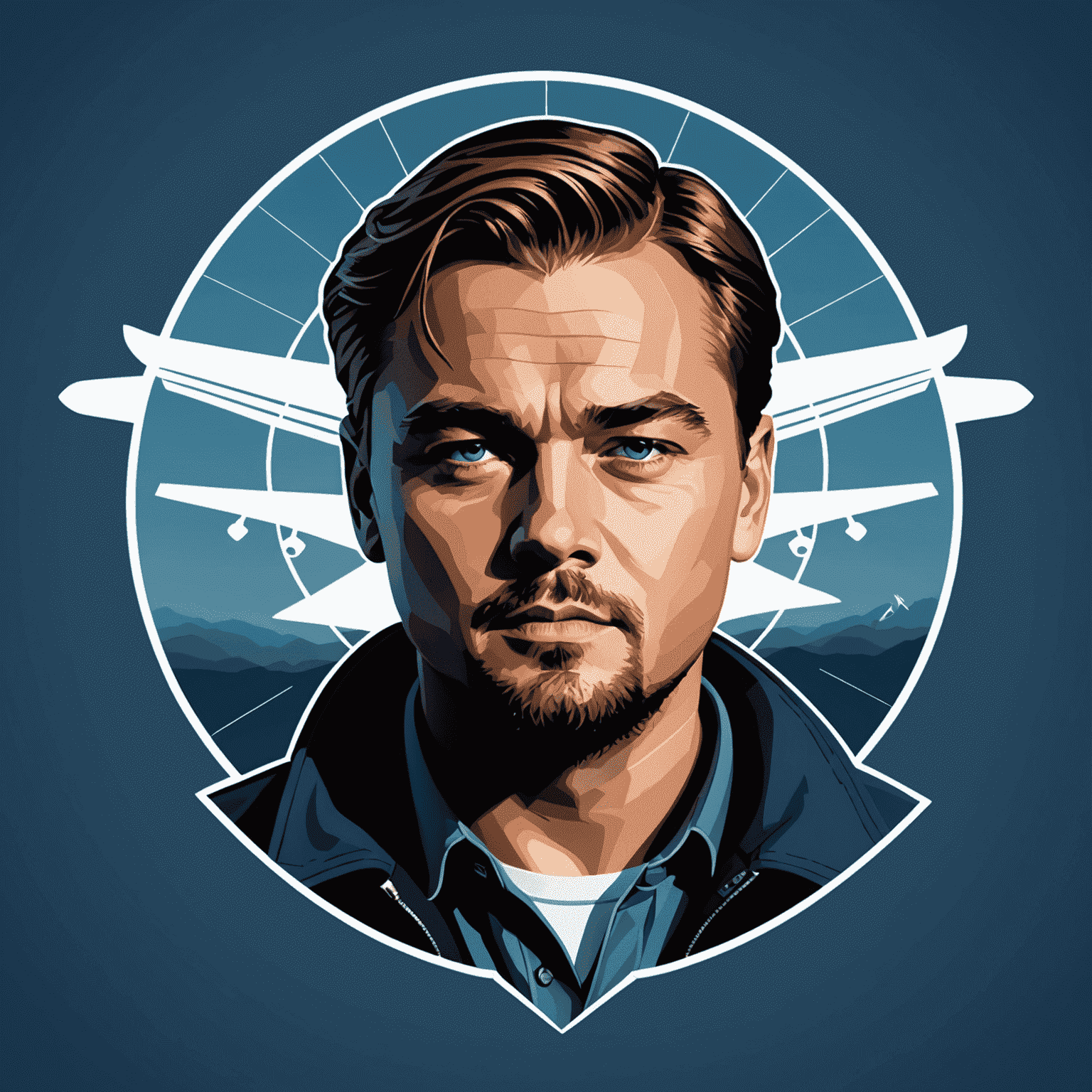 Leonardo DiCaprio Aviator Logo featuring a stylized airplane silhouette with DiCaprio's profile