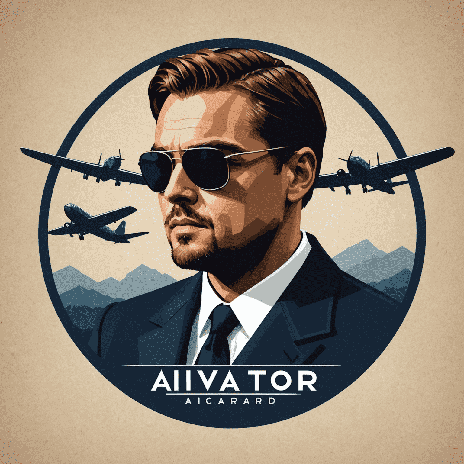 Leonardo DiCaprio Aviator Logo featuring a stylized airplane silhouette with DiCaprio's profile