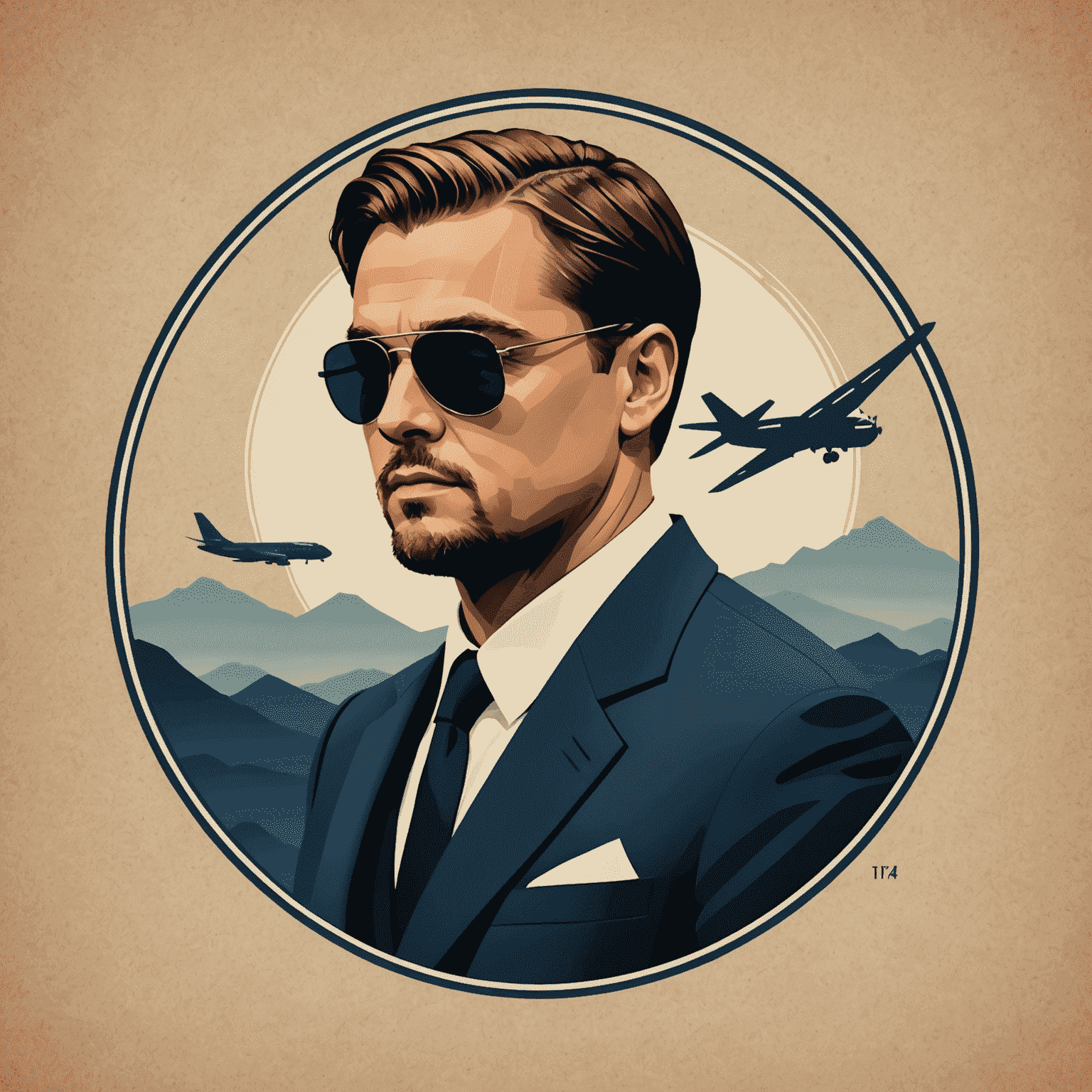 Leonardo DiCaprio Aviator Logo featuring a stylized airplane silhouette with DiCaprio's profile