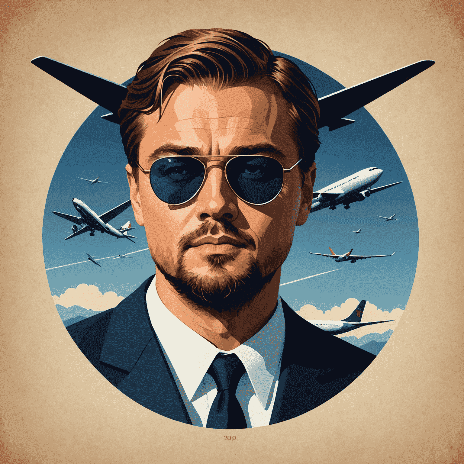 Leonardo DiCaprio Aviator Logo featuring a stylized airplane silhouette with DiCaprio's profile