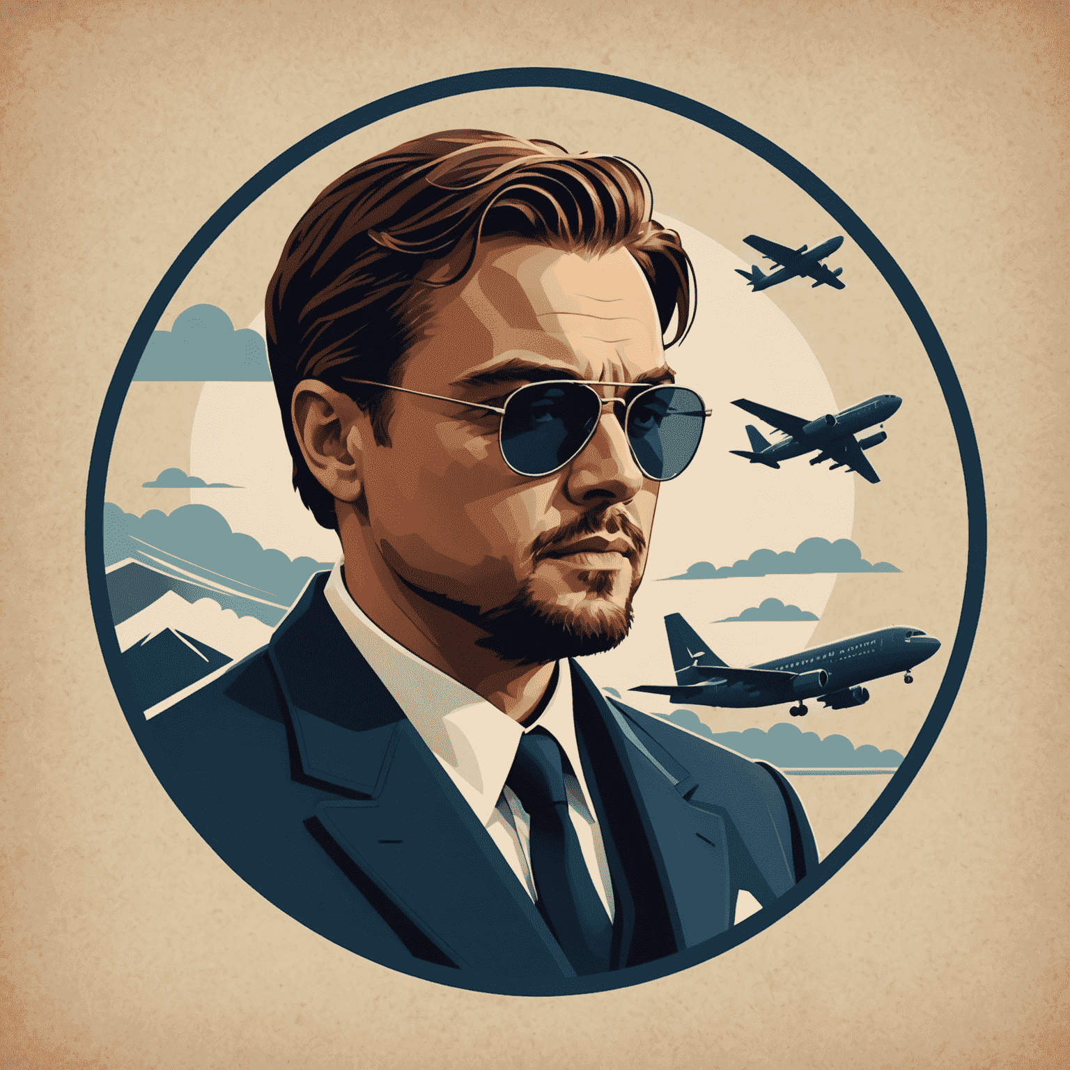 Leonardo DiCaprio Aviator Logo featuring a stylized airplane silhouette with DiCaprio's profile