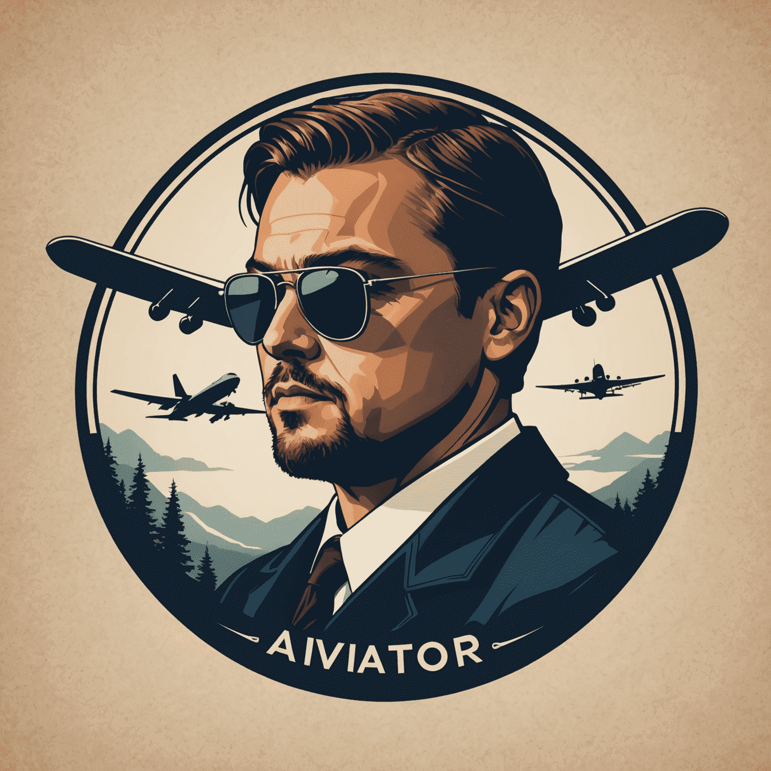 Leonardo DiCaprio Aviator Logo featuring a stylized airplane silhouette with DiCaprio's profile