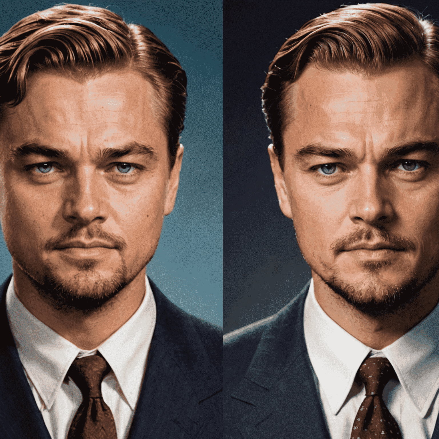 Side-by-side comparison of Leonardo DiCaprio's physical transformation, showing him as the young and older Howard Hughes